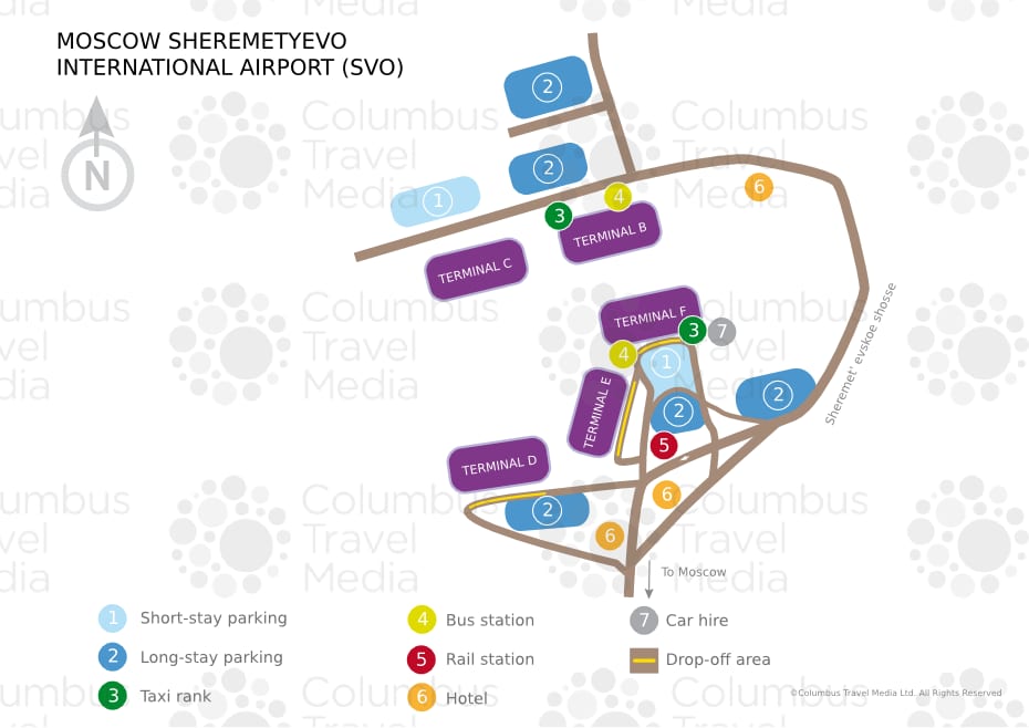 Kaart van de luchthaven Sjeremetjevo en de terminals (SVO)