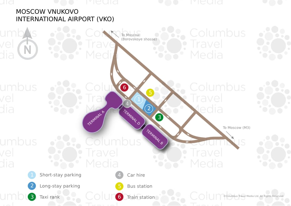 Kaart van de luchthaven Vnoekovo en de terminals (VKO)