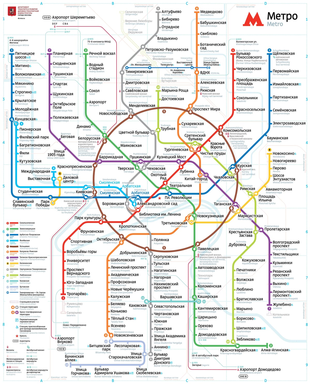Kaart van het metronetwerk van Moskou van de Moskovski Metropoliten